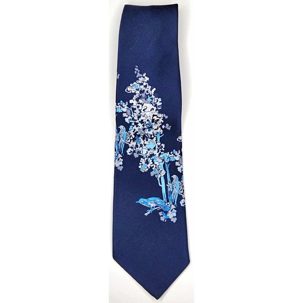 Vintage Montgomery Ward Blue Floral Necktie With Light Blue And Gray Botanical58